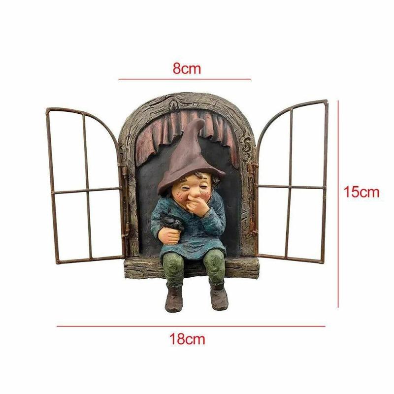 Creative Garden Statue Elf Go Out Tree Hug Suitable for Home Courtyard Porch Decoration Garden Decoration Outdoor Decor
