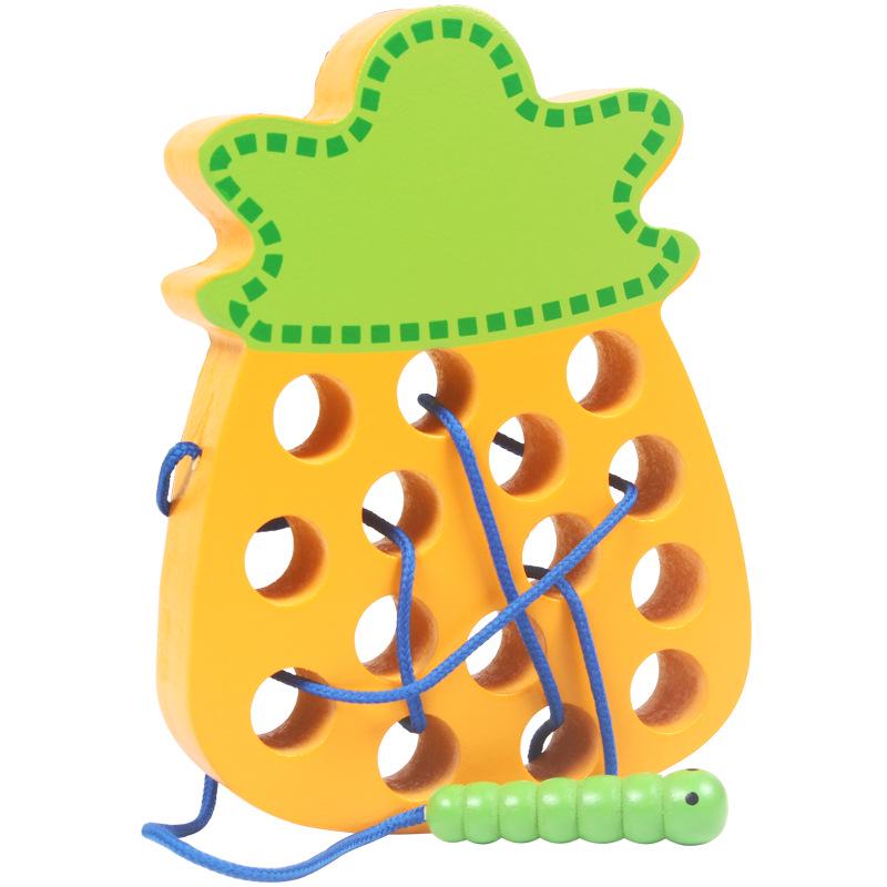 Wooden Caterpillar Apple Lacing Toy: Early Education Game for Children