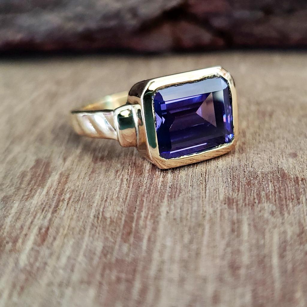 Cushion Cut Blue Tanzanite Quartz Sterling Silver Yellow Gold Fill Ring Jewelry