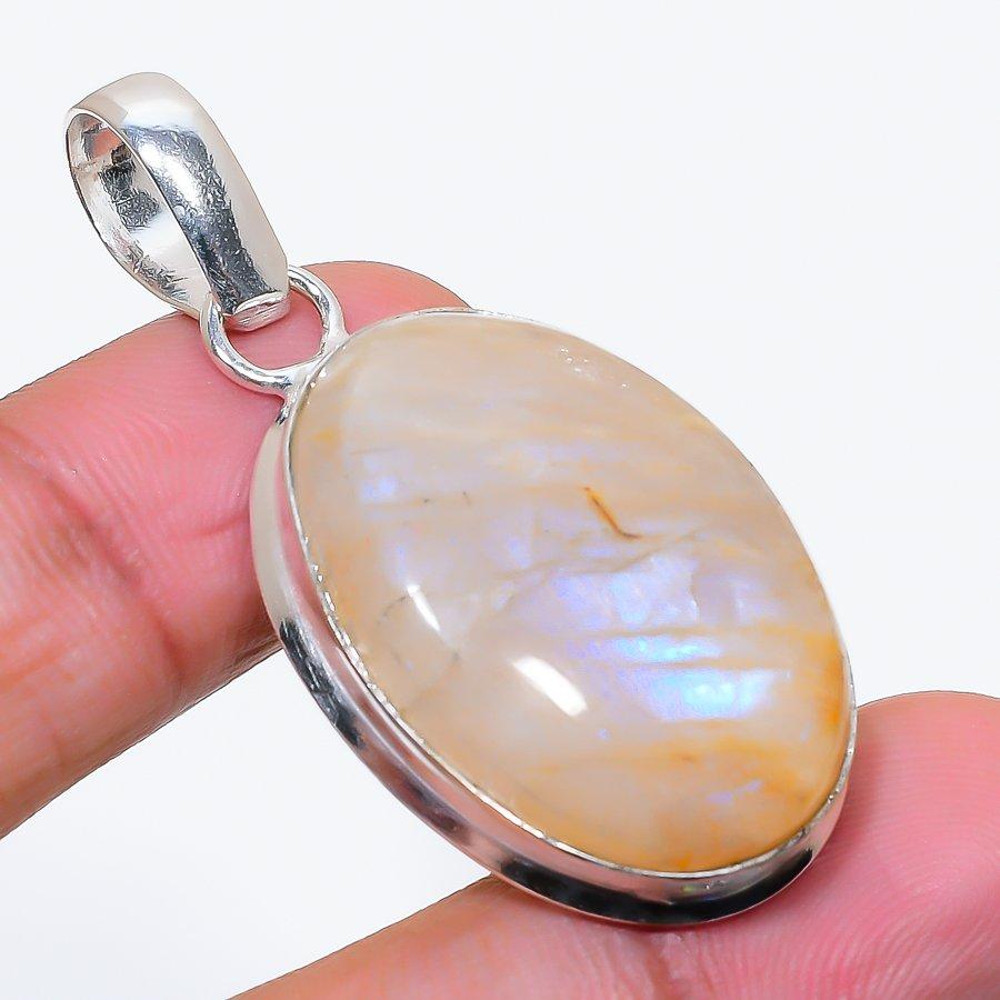 Natural Moonstone Gemstone 925 Sterling Silver Jewelry Pendant 1.89" AP-16519