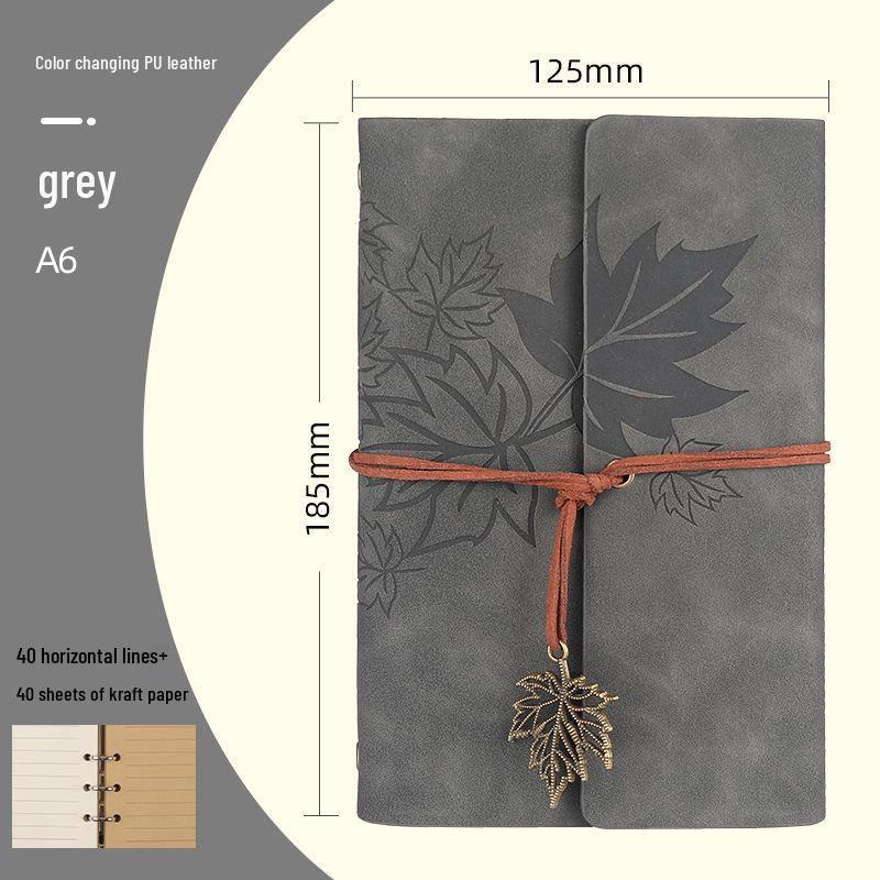 Maple Leaf Retro Loose-Leaf Notebook with Customizable Logo and Skin-Feel Cover
