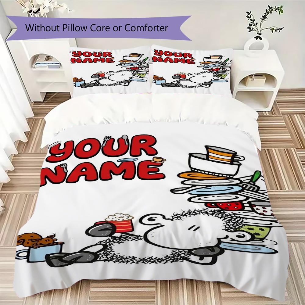 Custom Name Sheepworld Pattern Bedding Uilt Set Uilt Cover Pillowcase Home Decoration Birthday Gift (1*duvet Cover+2*pillowcase Without Core)