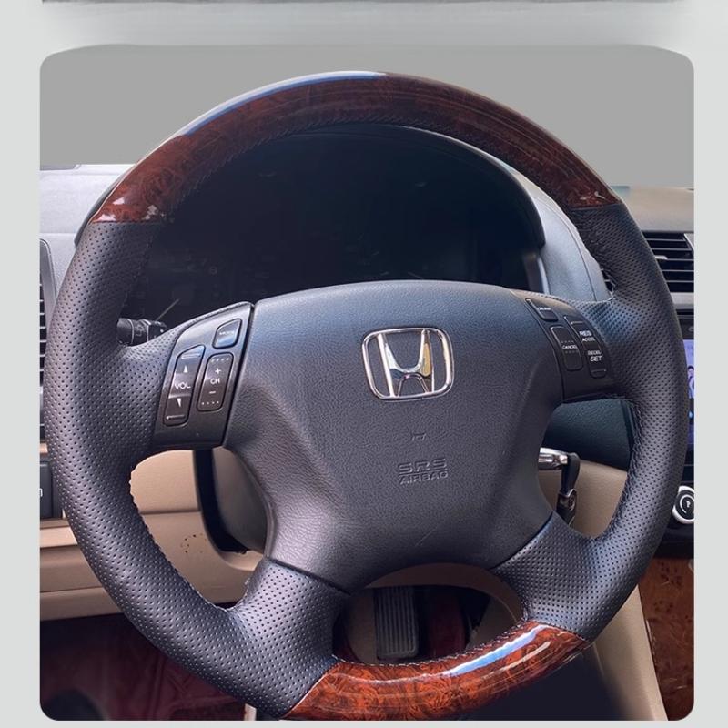 

For Honda Accord 7th 2003-2007 Odyssey 2005-2010 Hand-stitched non-slip white leather car steering wheel cover 4
