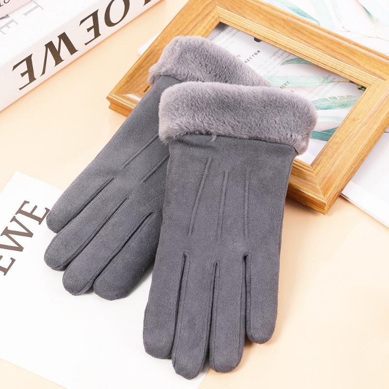 Autumn and winter suede gloves women's warm touch screen gloves imitation Rex rabbit hair mouth piled thickened cold-proof gloves