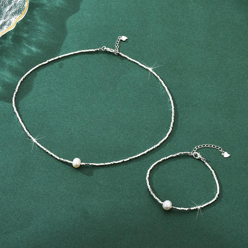 Broken Silver Clavicle Chain Freshwater Pearl Necklace Women'S Broken Silver Pearl Chain Fashion Commuter Accessories Women
