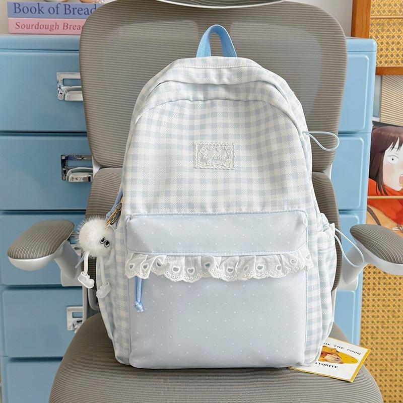 Schoolbag Milk Fufu Plaid Corrugated Lace Girl Heart Travel Small Backpack Japanese Sweet Wind Student Party Backpack