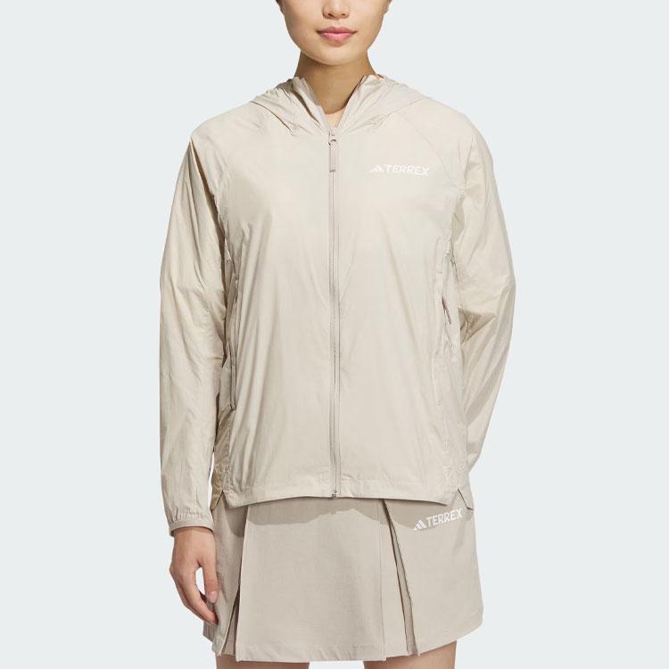 adidas Solid Logo Outdoor UPF50+ Sports Hooded Breathable Sun Protection Jacket Women Jacket Brown IS0278