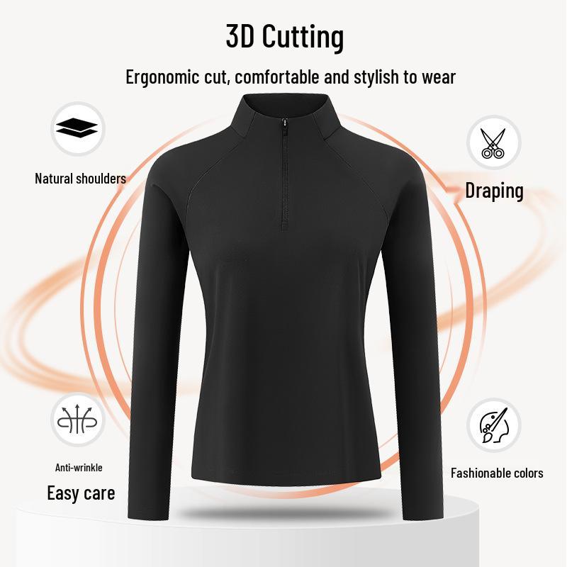 2025 Women's Sport Long Sleeve Zip Collar Polo Shirt: Outdoor Casual Warm Top