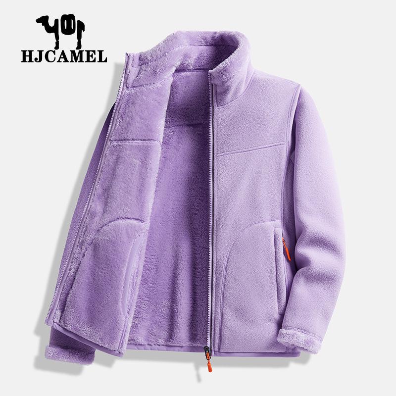 Dámská oboustranná bunda z velbloudí vlny Huagang - Podzimní/zimní silný kardigan z korálového fleecu