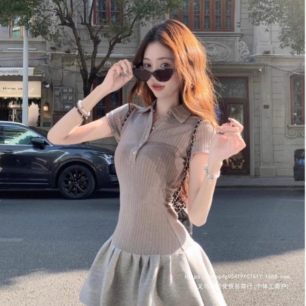 Collar short-sleeved temperament dress for women's spring pure desire, new waist-closed characters, thin and fluffy small short skirt
