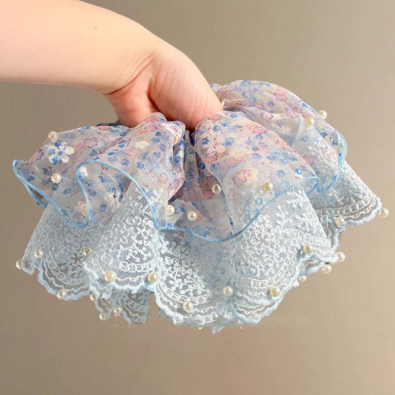 

Высокое ощущение летней атмосферы Юджинская пряжа Кружево Цветочный Бант для волос в виде толстой кишки Женский Затылок Хвост Голова Цветок Резинка