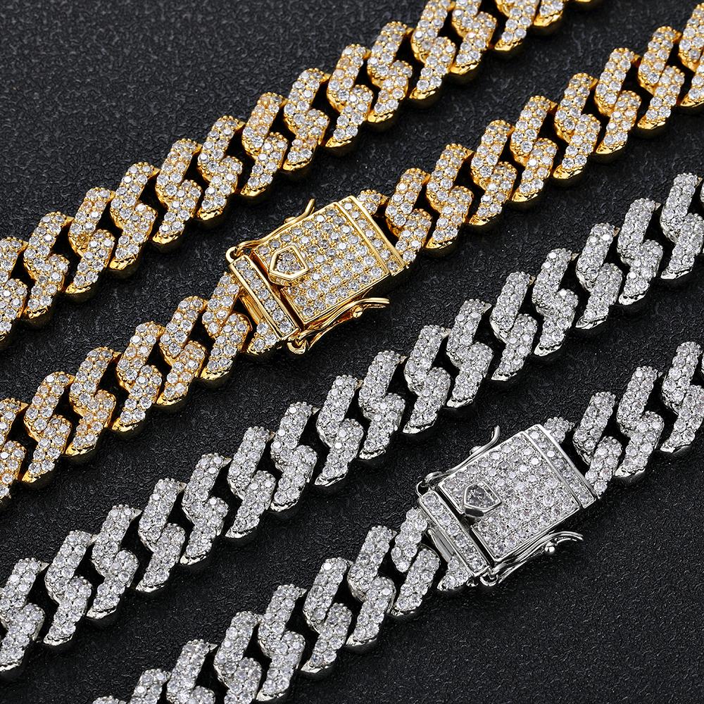 Hip Hop Shining Fashion Style 12MM Wide Buckle Diamond Cuban Necklace Bracelet Set with 5A Zircon Exquisite Jewelry