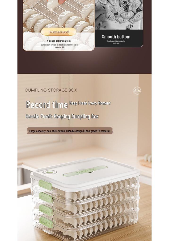 Narrow-Edge Food-Grade Multi-Layer Dumpling Storage Box with Non-Stick Bottom, Fresh-Keeping, Sealed for Refrigerator Side Door.