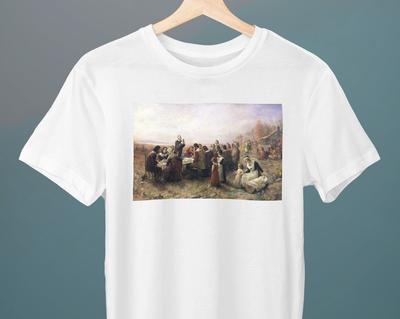 The First Thanksgiving, Jennie Augusta Brownscombe, Unisex T-Shirt, Thanksgiving T-Shirt, Gift for Her, Gift for Him, Art Lover Gift