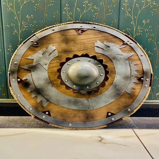 Viking Wolf Shield Handmade Wooden Battle Shield Nordic Wall Decor Home Decor