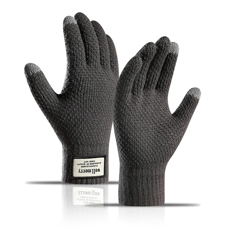 Autumn And Winter Men Padded Thicken Jacquard Touchscreen Gloves Warm Wool Gloves for Cold Weather