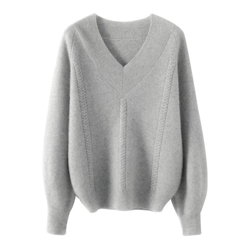 Premium V-neck solid color sweater women's autumn and winter new loose inner pullover knitted bottoming shirt short top