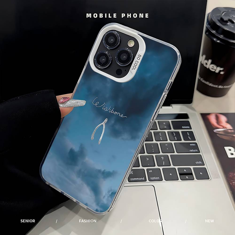 

C-Conan Gray Wishbone Phone Case For iPhone 16,15,14,13,12,11,Pro,Max,Plus,Mini,SE Anti Fall Gray White Matte Hard Bumper iPhone12