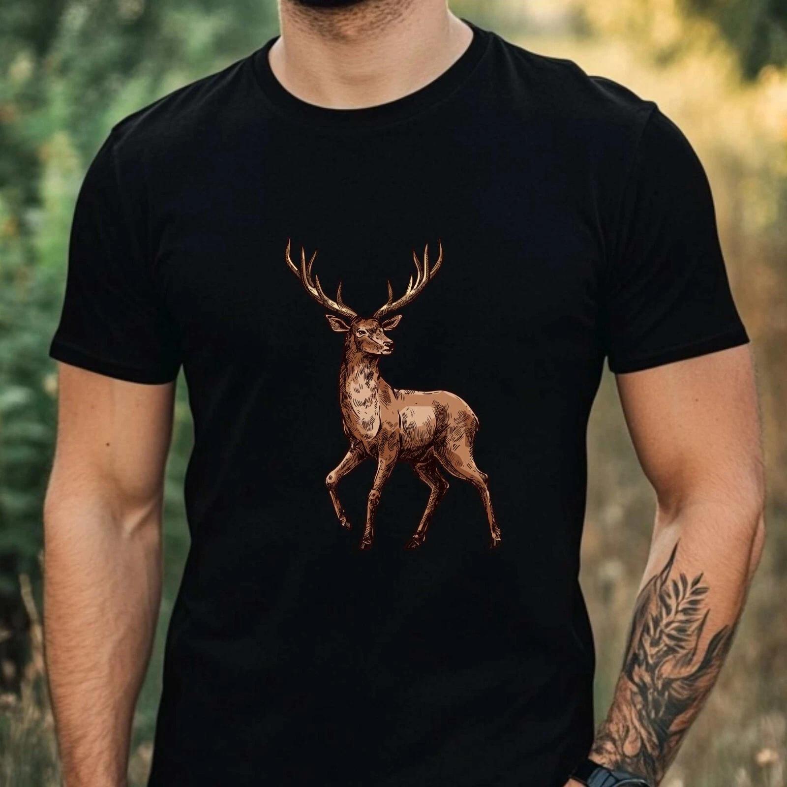 T-Shirt Herren Hirsch Motiv Baumwolle Größe XS bis 5XL XXXXL