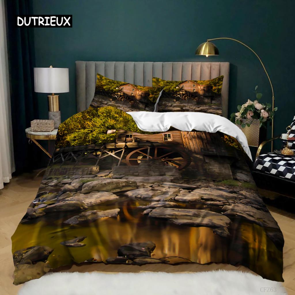 Painting Duvet Cover Set King Size Beach Sunset Reef Natural Landscape Painted Bedding Set Natural Scenery Polyester Quilt Cover