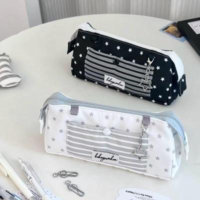 Koreanischer Stil Sternenstreifen-Druck Federmäppchen Mehrschichtig Großes Fassungsvermögen Stiftebeutel Schreibwarentasche Schüler