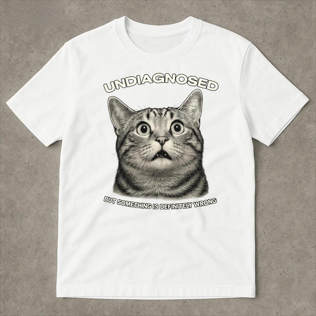 Undiagnosed Cat with Motion Meme T-Shirt Cursed Cat Funny Meme Shirt Ironic Shirt Cat Lover Gif