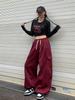 Retro High-Waisted Wide Leg Cargo Pants for Women - Street Dance Hip Hop Trousers, Straight Leg, Floor-Length