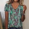 Spring Summer New Plus Size Women's Top, Ethnic Print V-Neck T-shirt, Crossborder European American Casual Tee