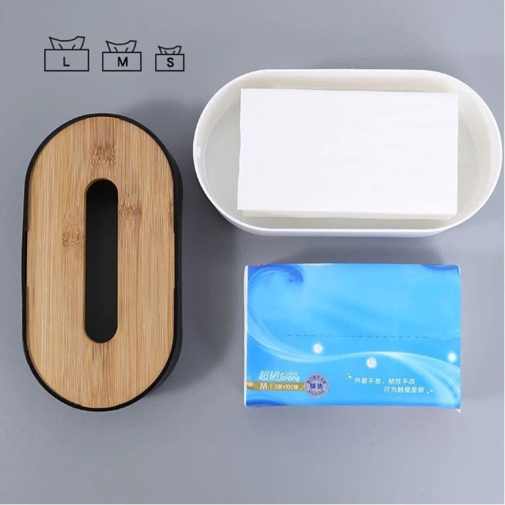 Quality Bamboo Cover Tissue Box Table Decoration Height-Adjustable Tissue Case Desktop Napkin Storage Box Home