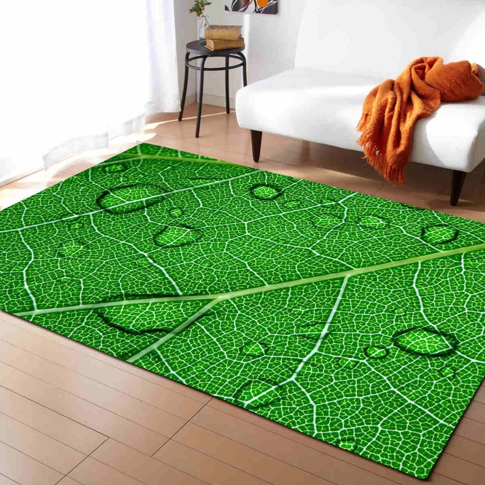 3D Leaves Dewdrop Living Room Carpet Leaf Printing Bedroom Area Rug  Home Decor Memory Foam Soft Flannel Kitchen Rug Floor Mat