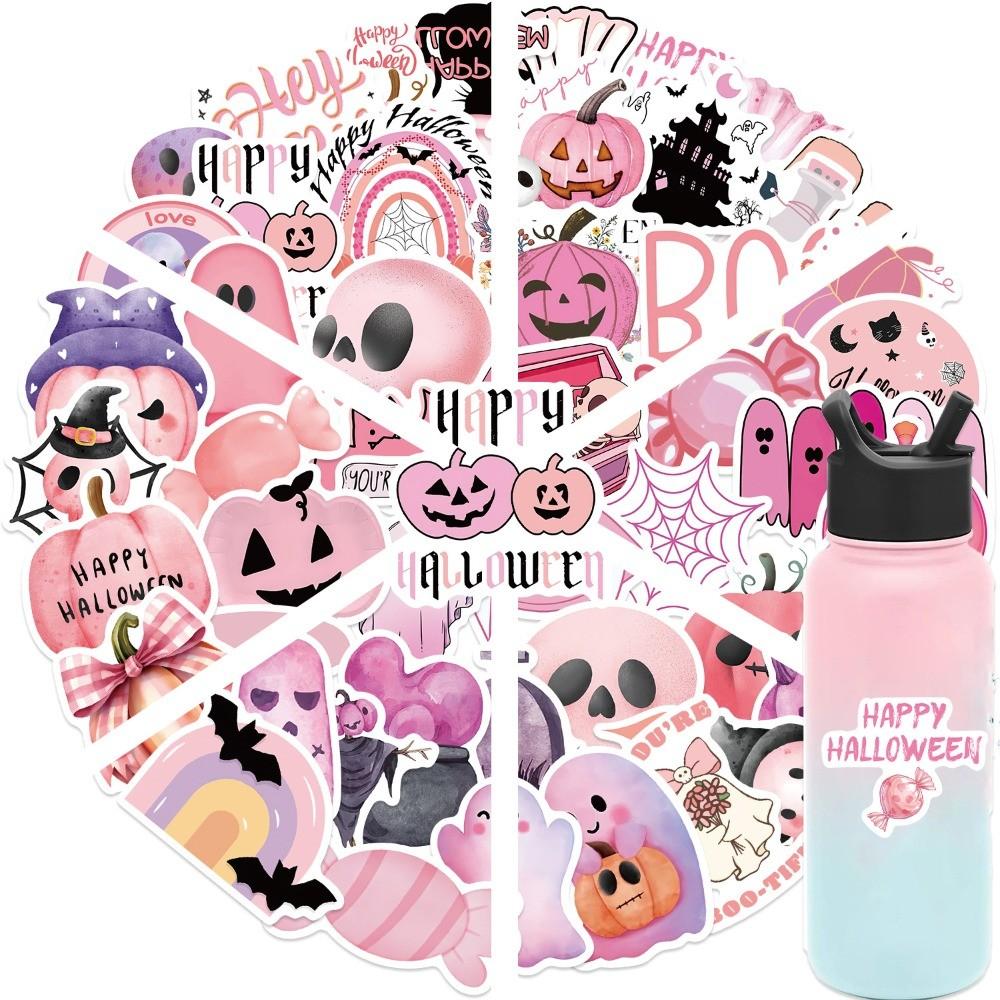 50-Piece Pink Halloween Series Graffiti Stickers - PVC Waterproof Decorative Decals for Phone Cases, Luggage & Notebooks