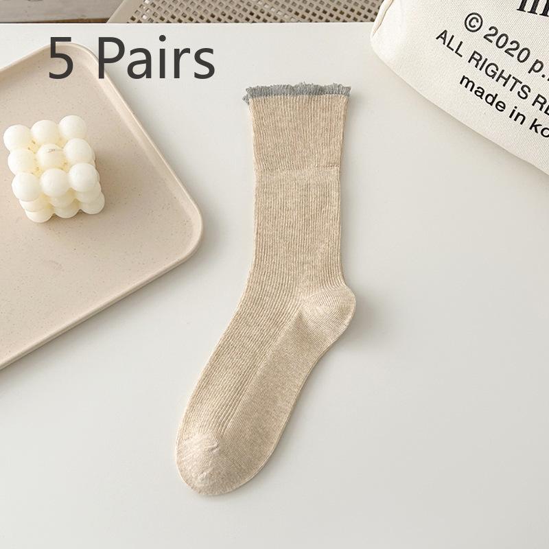 

5 пар женских весенне-летних кружевных носков контрастного цвета до середины икры 5 Pairs