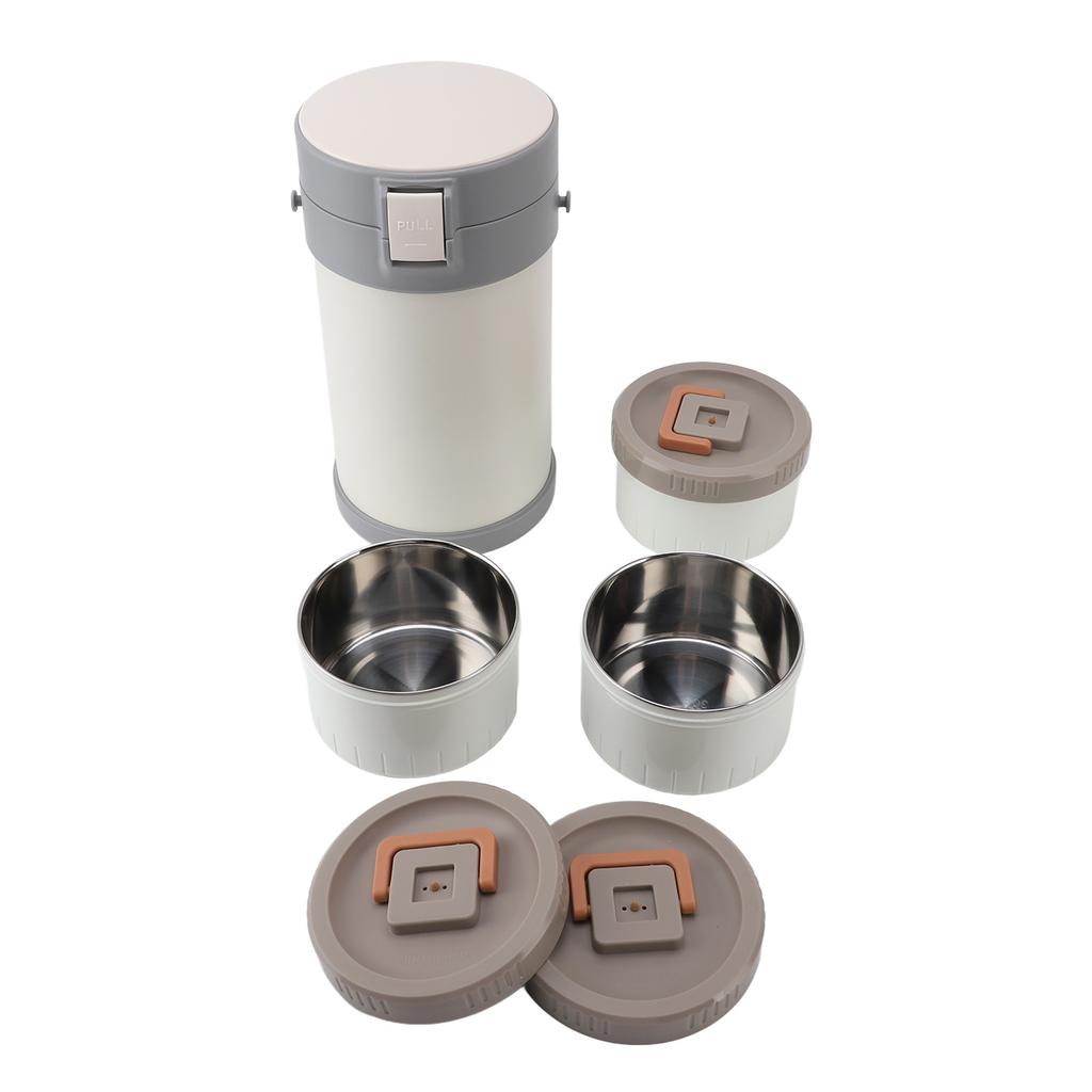 Insulated Food Jar 2.3L 3 Tier Microwave Safe 304 Stainless Steel Thermal Lunch Box with Shoulder Strap for School