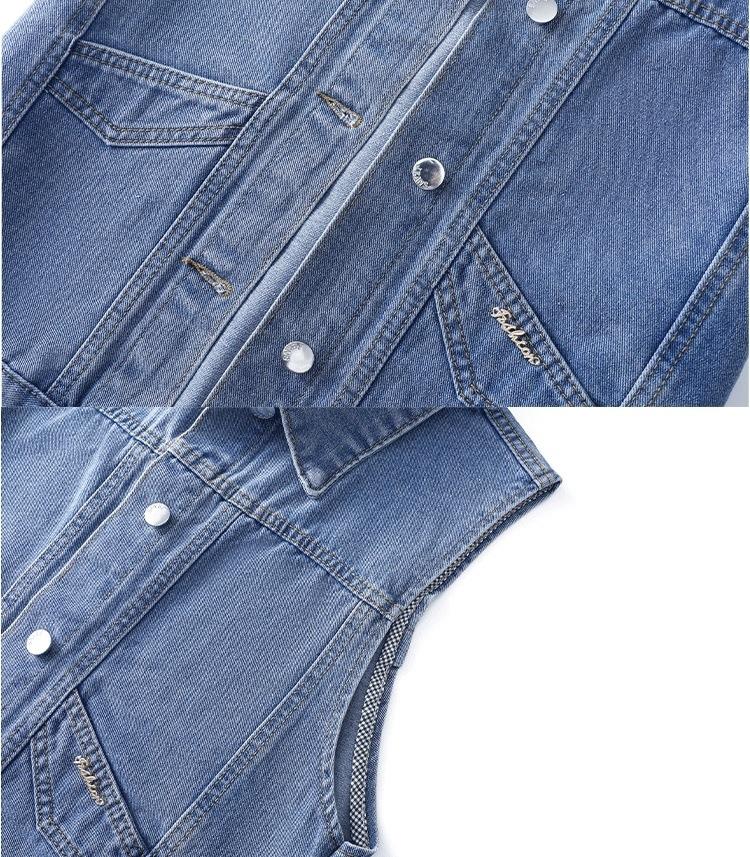 Women's Plus Size Embroidered Denim Vest with Big Pockets - Autumn Sleeveless Cardigan