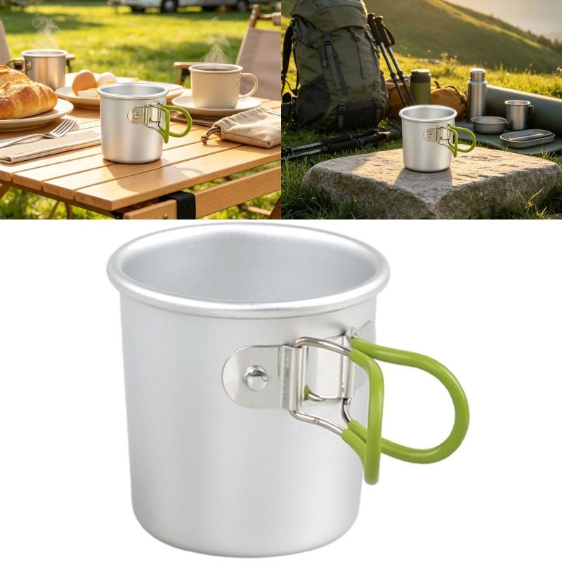 Aluminum Camping Mug for Backpacking Breaks, 150ml Foldable Outdoor Drink Cup with Grip Covered Handle for Easy Carry