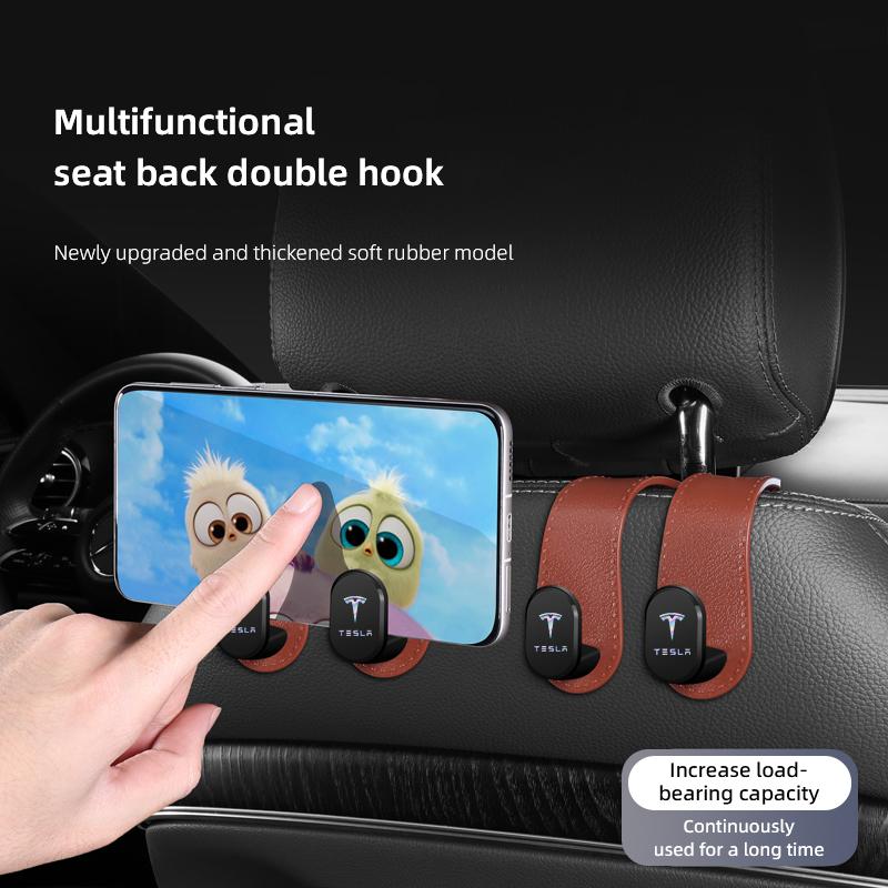 Car Headrest Hook Rear Seat Hanging Dual Hook Storage Accessories Sticker For Tesla Y X Model 3 S Juguete Bonina Highland Coil