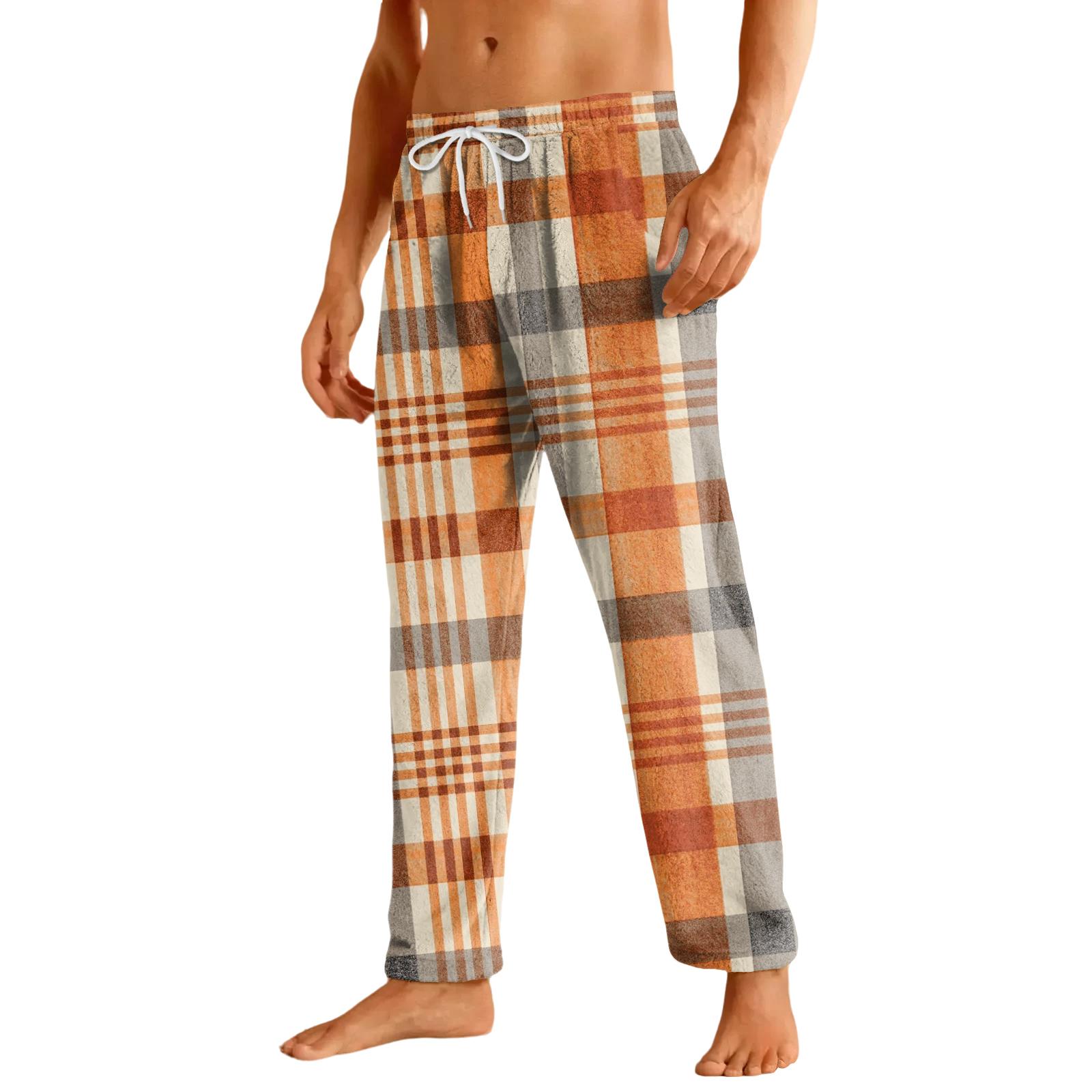 

Мужские домашние мягкие пижамные штаны со шнурком и карманами, повседневные спортивные штаны XL оранжевый