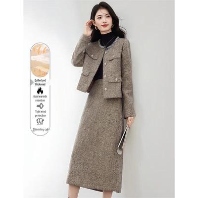 Xinfeiyu Women's Tweed Jacket & Skirt Set