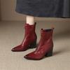 Fashion New Autumn/winter Genuine Leather Women Boots Pointed Toe Shoes for Women Fashion Boots High Heels Short Boots Chunky Heels