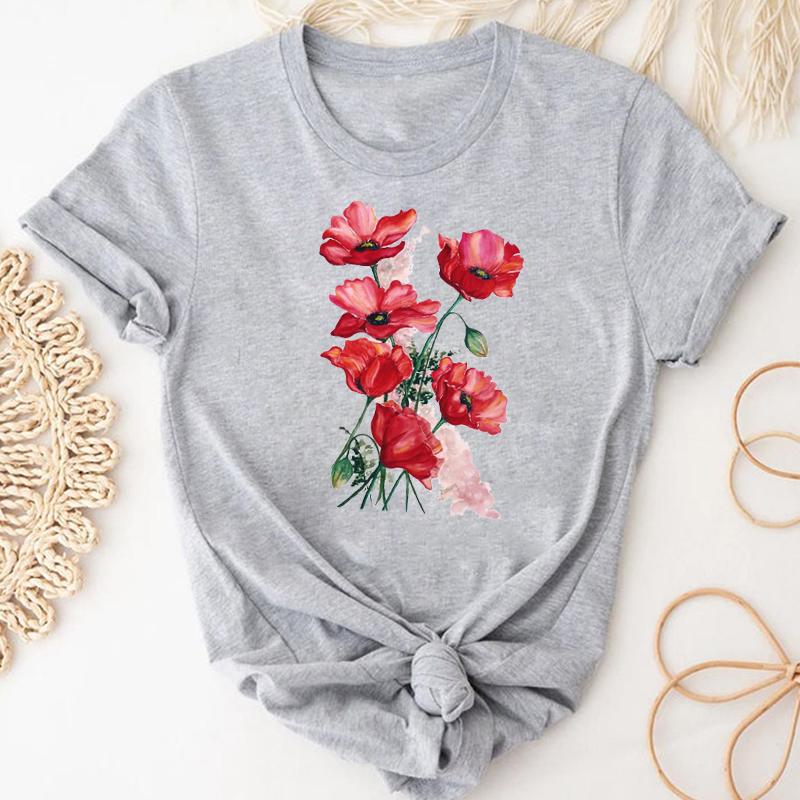 Watercolor Short Sleeve Tee Top Fashion Tshirt Flower Spring Season Clothing Casual Women Print Summer Lady Female Graphic T-shirt
