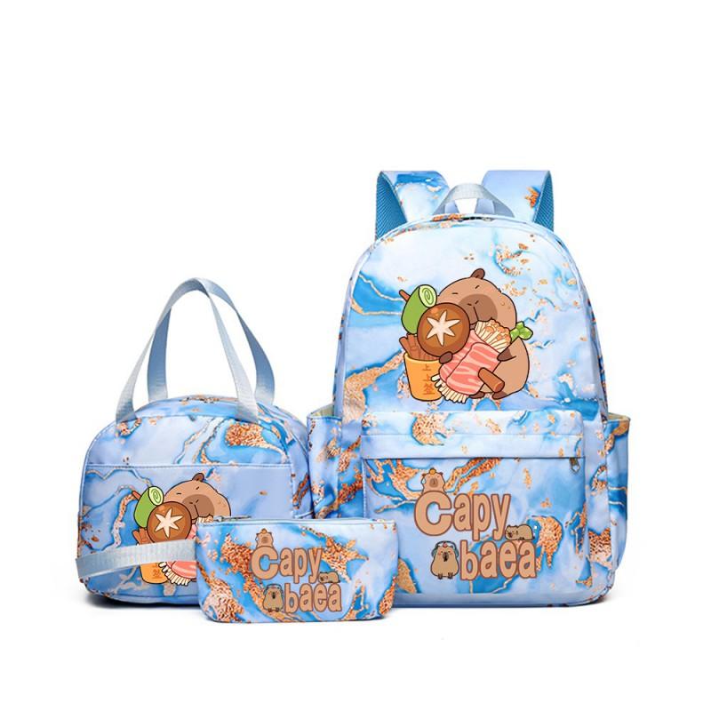 Capybara Cartoon Kids School Backpack Set With Pencil Case Lunch Bag - Large Capacity Breathable Waterproof Oxford Fabric