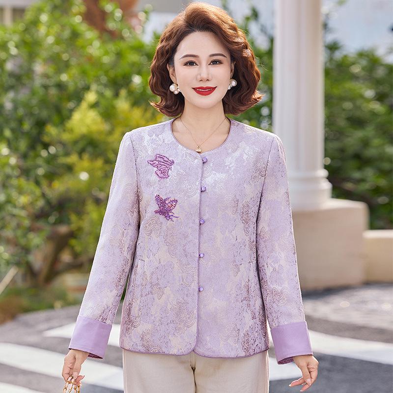 

Chinese Style Spring Jacquard Jacket for Moms: Elegant Trench Coat for Middle-Aged and Elderly Women 2XL (105-120 lbs)