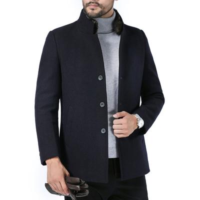 Winter Herren Wollmantel Stehkragen Kurzmantel Herren mittleren Alters Pelz Innen Verdicktes Oberteil
