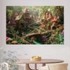 2D Magical Fairy Village Backdrop with Mushroom Houses for Kids Photography Background