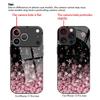 Pink Cherry Blossom Pattern Tempered Glass Phone Case Suitable for iPhone 17 16 15 14 13 12 11 Pro/Max/Plus Anti Drop Back Cover