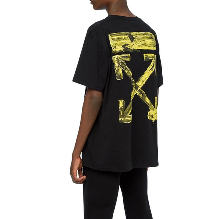 Off-White Splattered Paint Arrow Loose Short Sleeve T-Shirt Men Tops Yellow Black OMAA038F191850101060