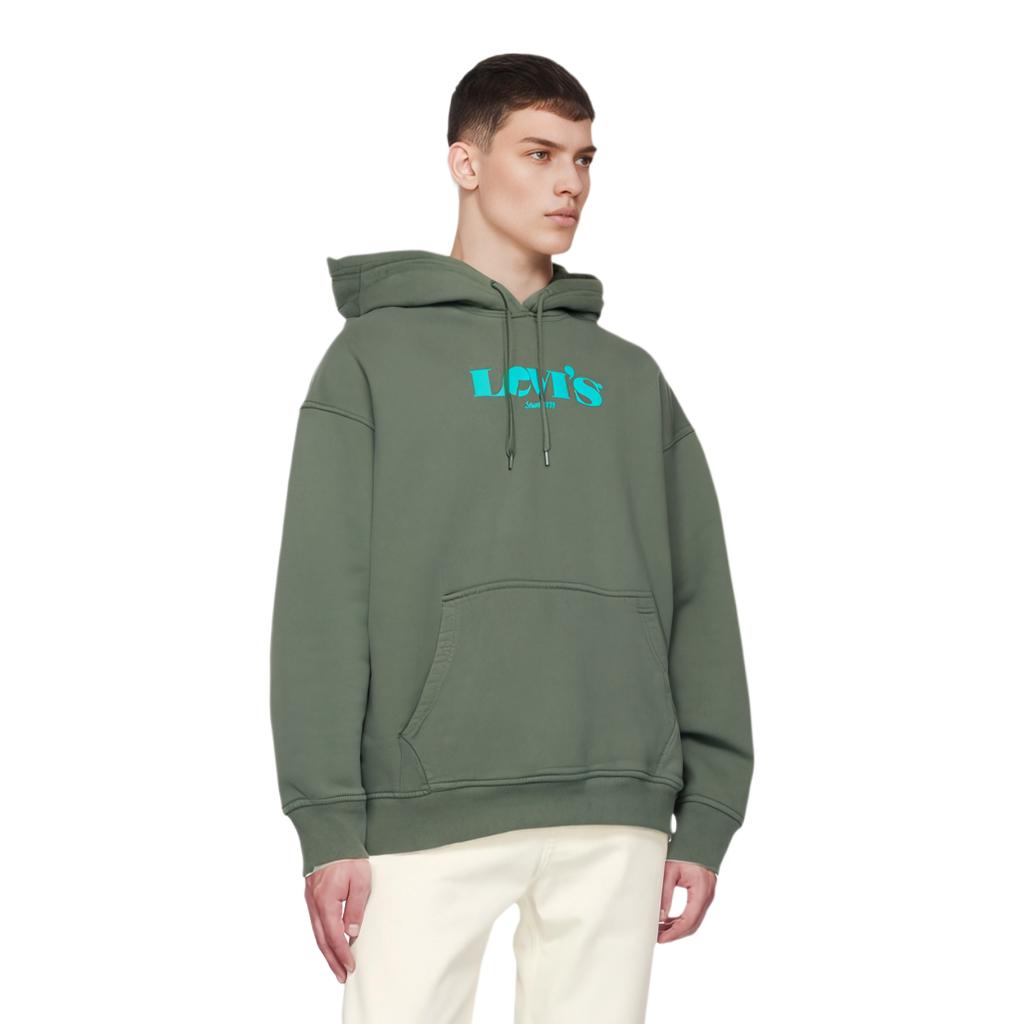 Levis Letter Logo Print Drawstring Hoodie Men Hoodies Green 38479-0065