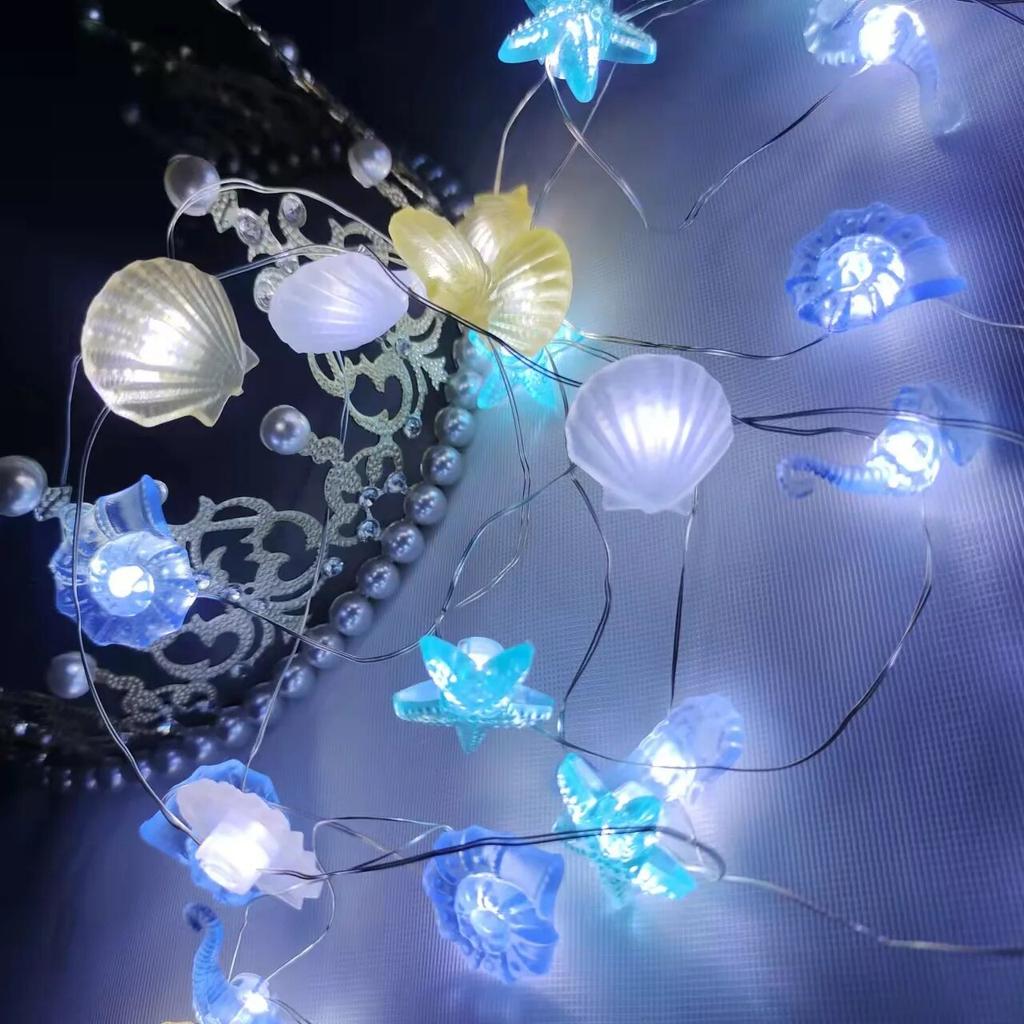 2M 20LED Seashell Starfish String Lights Ocean Theme Party Fairy Light Birthday Party Decorations Girl Baby Shower Favor