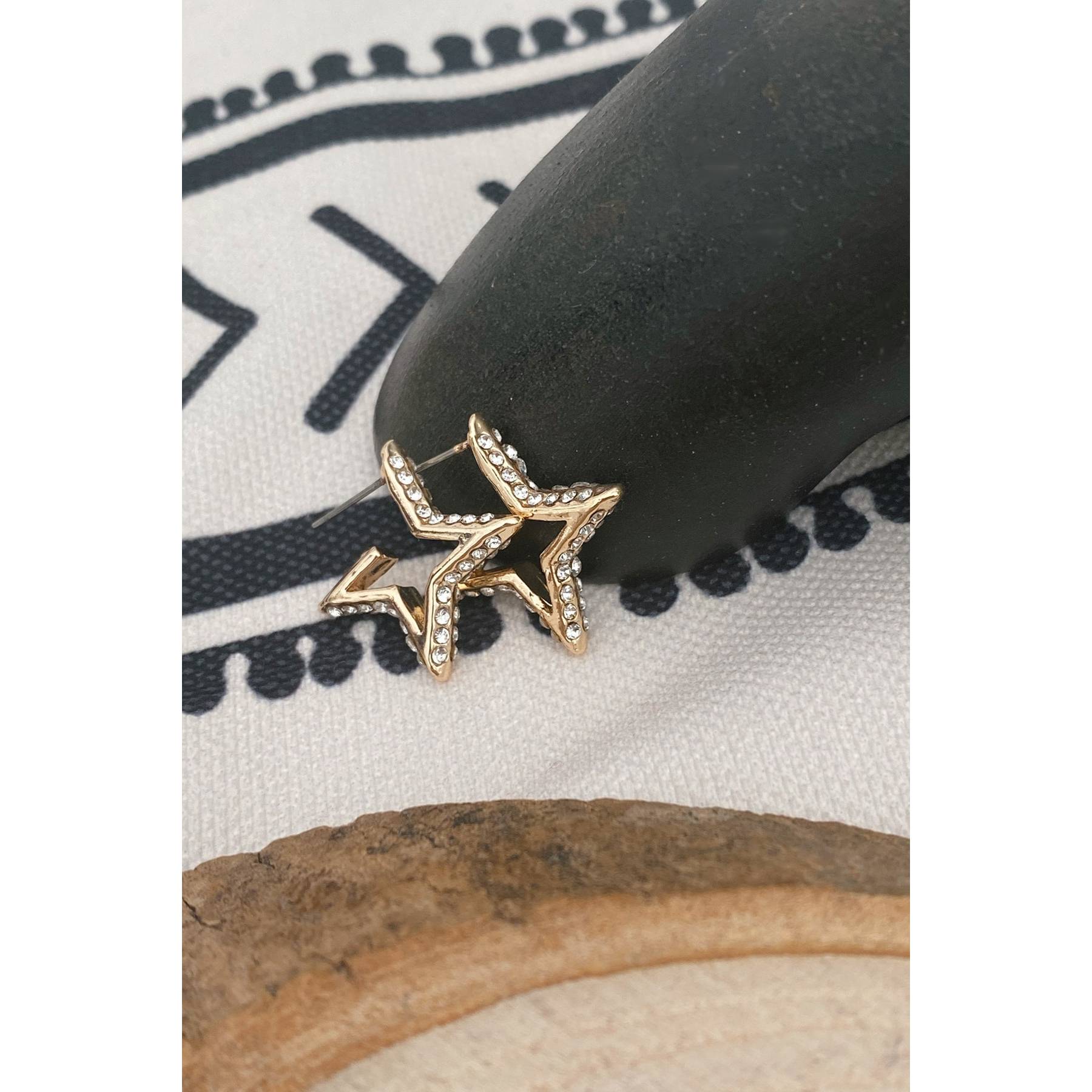 

White Stone Gold Color Star Earrings
