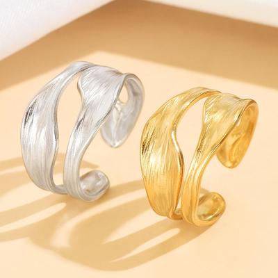 Stainless Steel Personalized Irregular Geometric Curve Open Ring for Women